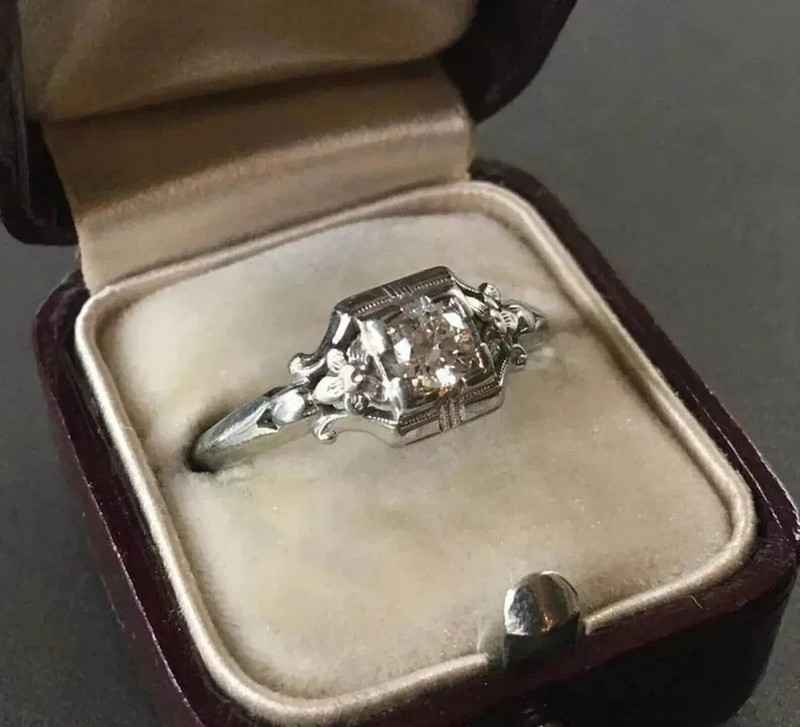 2 Ct Round Lab Created Diamond Art Deco Style Engagement 14K WHite Gold Fn Rings gallery