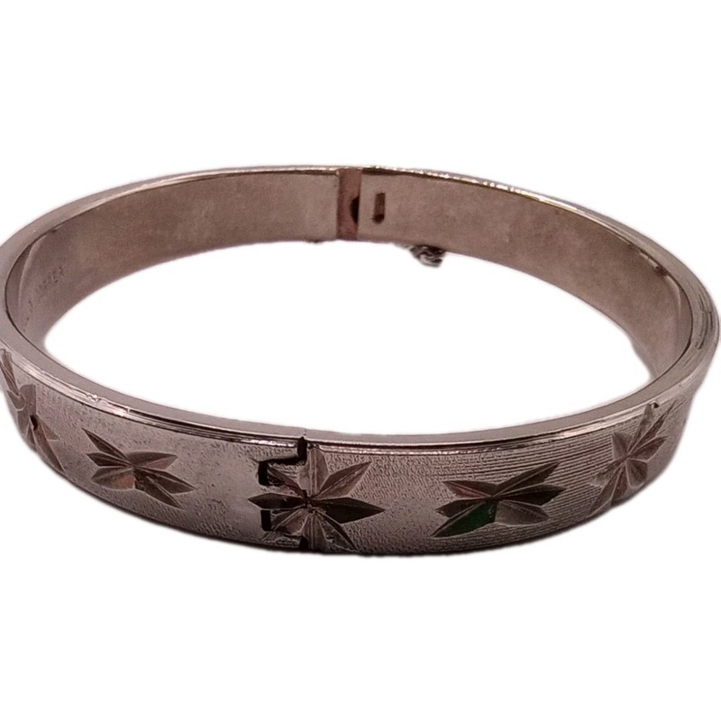 Vintage Solid Copper Bangle Bracelet Etched Starburst Silver Plated 8 in gallery