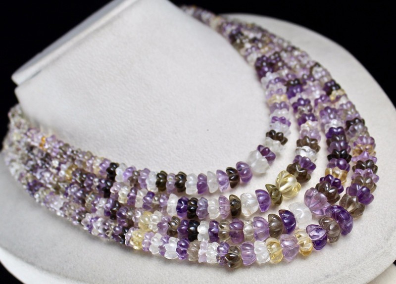 Natural Multi Color 918 Ct Semi Precious Gemstone Carved Necklace gallery