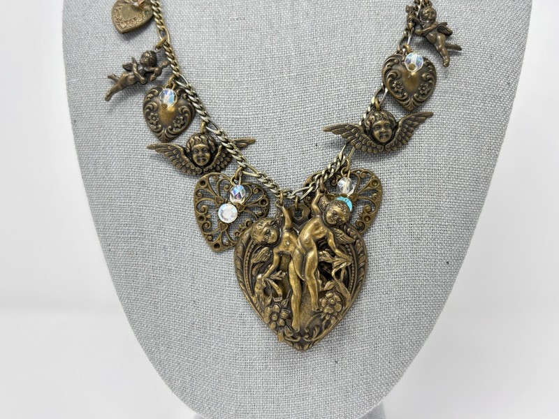 Victorian Revival Heart Cupid Charm Necklace Oversized Pididdly Links? gallery