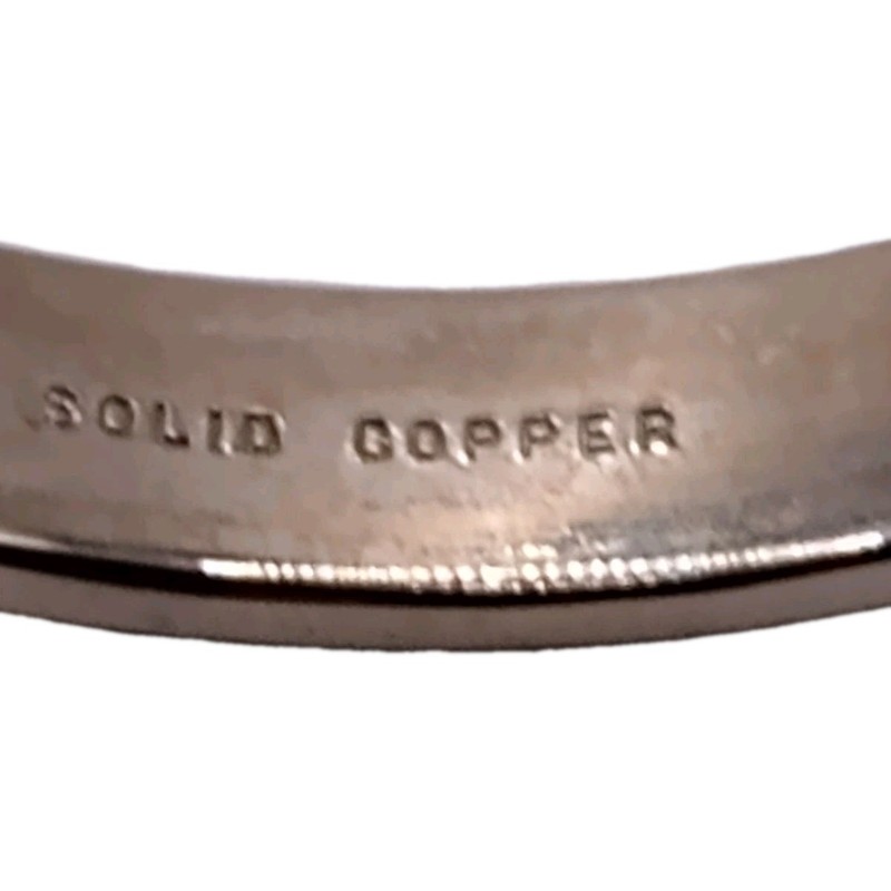 Vintage Solid Copper Bangle Bracelet Etched Starburst Silver Plated 8 in gallery