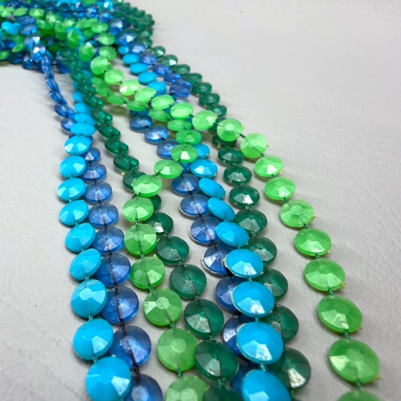 Vintage Plastic Beaded Necklace Blue Green Flapper 50" gallery