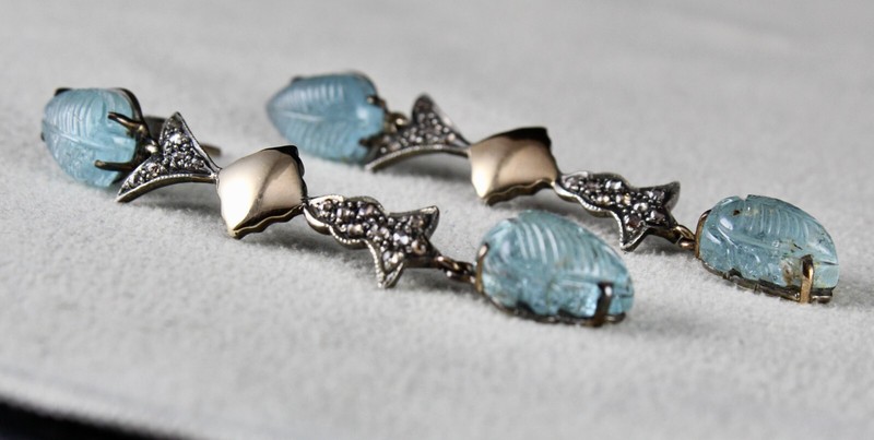 Certified Natural Blue Aquamarine 10ct Diamond Sterling Silver Victorian Earring gallery