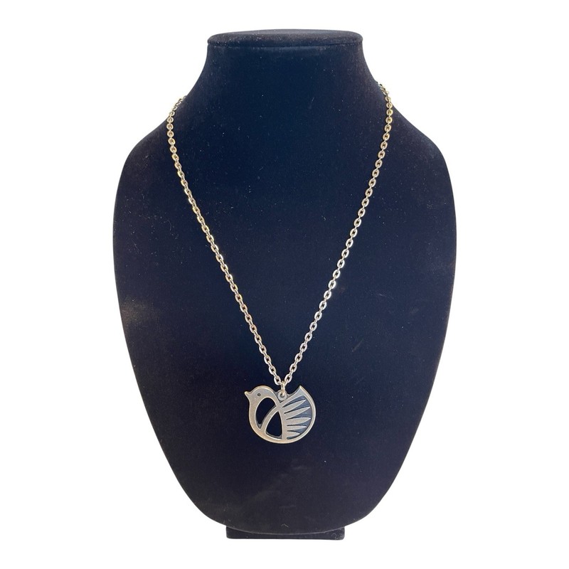 R. Tennesmed Sweden Mid-Century Modernist Pewter Dove Pendant Silver tone Chain