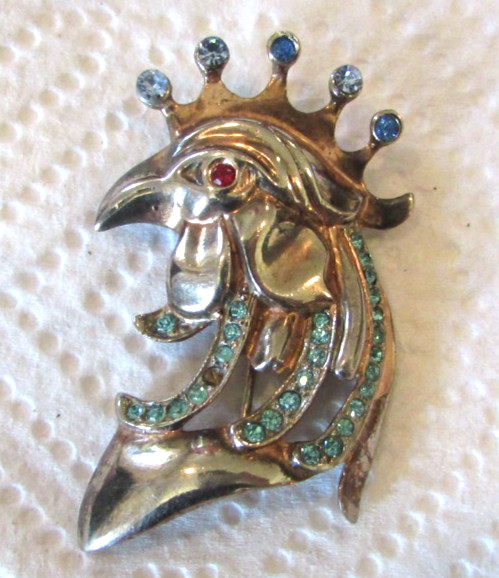 Vintage Rose Gold Vermeil Sterling Silver Rhinestone Rooster Pin Brooch AS IS