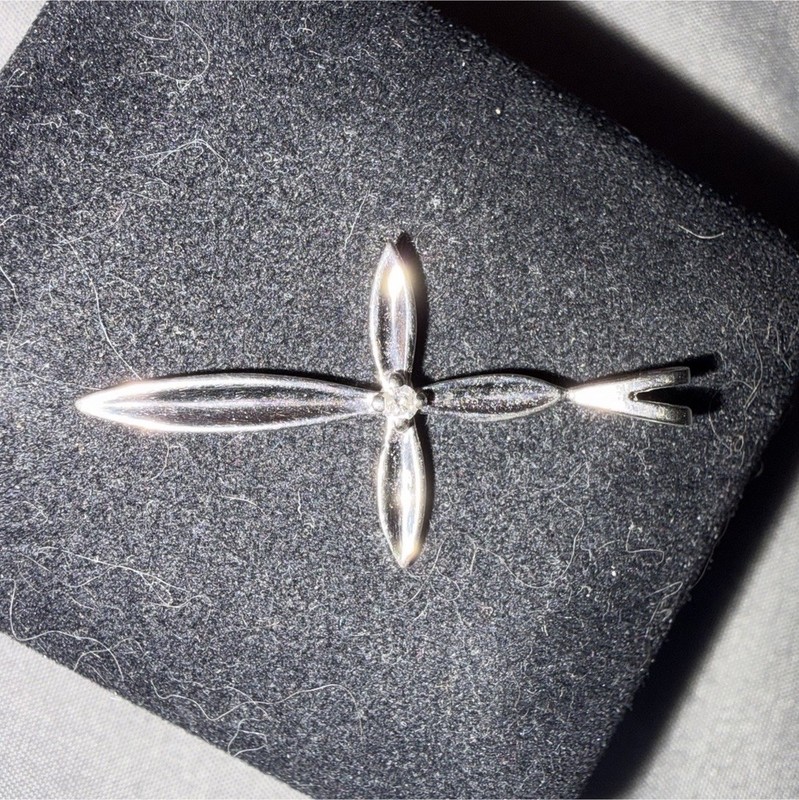 Silver Tone Cross Brooch Pin Religious Theme, one diamond