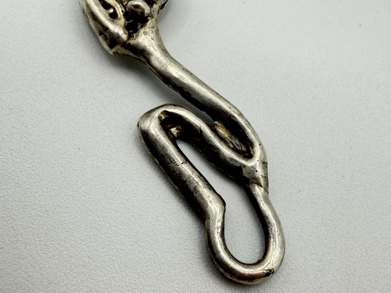 Vintage Modernist Brutalist Opal Sterling Silver Signed Pendant Necklace 33g gallery