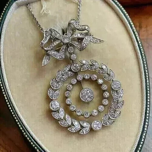 3Ct Vintage Art Deco Style Lab Created Diamond 14K White Gold FN Wedding Pendant
