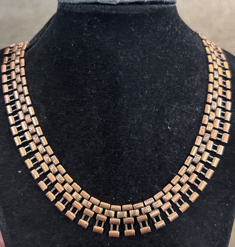 Vintage Copper Necklace Choker Style Geometric Modern Design 16.5” Read