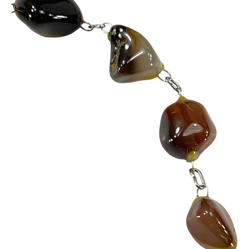 Polished Agate Necklace Continuous Strand Bead Link Vintage Natural Stone gallery