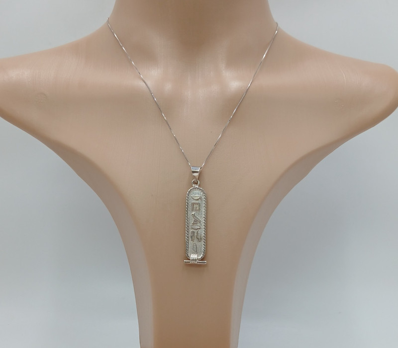 925 Egyptian Cartouche Necklace 17″ Sterling Silver 7g Pendant Chardee Bird