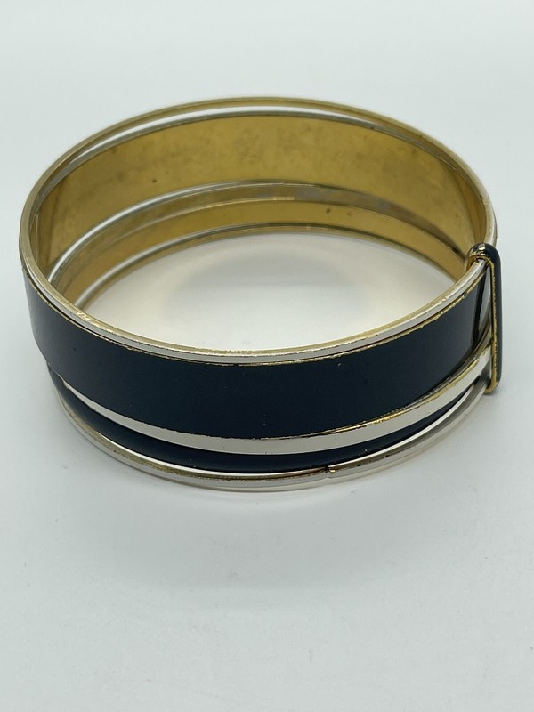 Black & White Gold Tone Metal Bangle Bracelet Stack Layered VINTAGE Unsigned