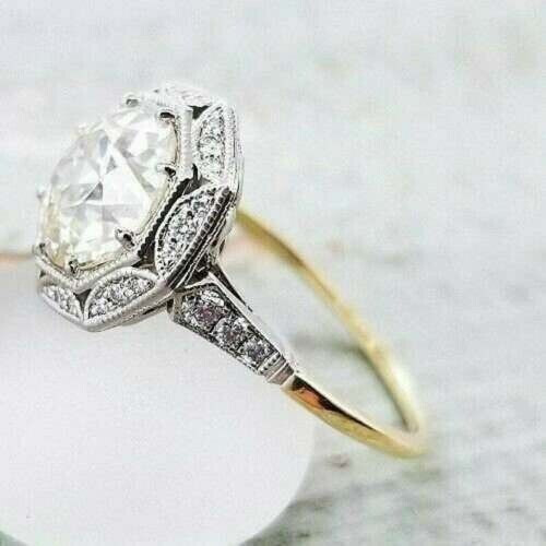 3Ct Art Deco Style Old European Lab Created Diamond Engagement 14K Gold FN Ring