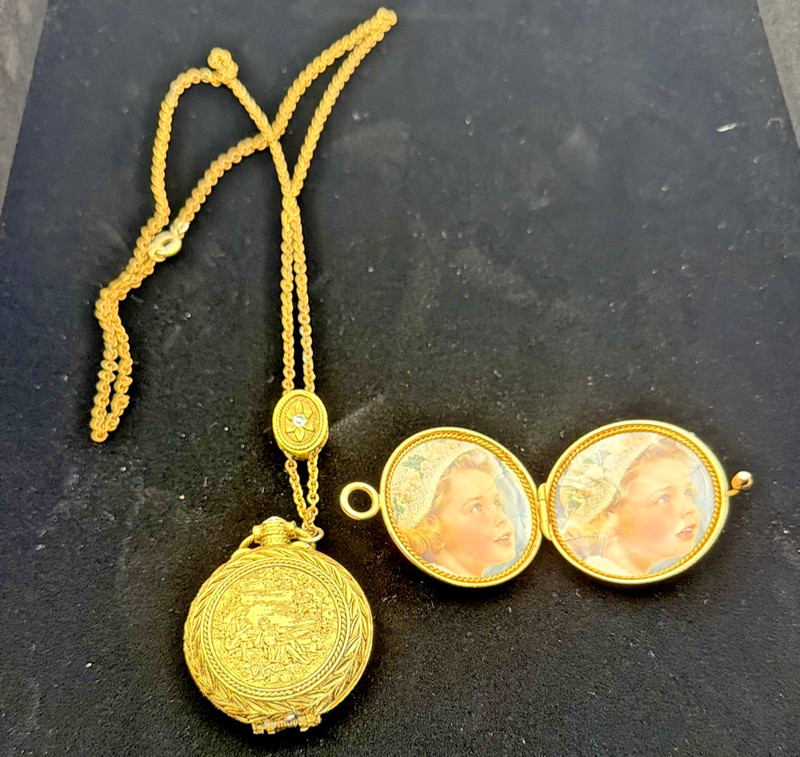 Vintage Max Factor Gold Tone Perfume Locket Necklace & One (1) Snap Locket