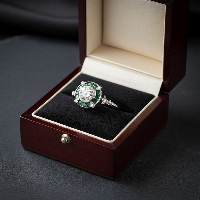 Vintage Art Deco Wedding Antique Ring For Her 925 Silver Round Cut CZ Stone gallery