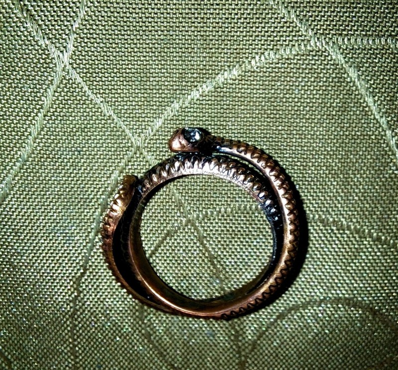 .50ct Natural White Diamond Eyes Snake Ring | 8 Cut | Benzantine Copper Bronze gallery