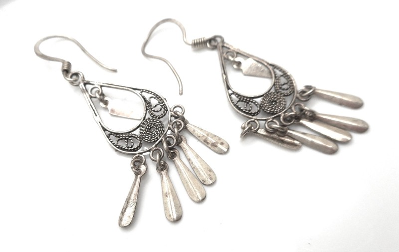 Unique Vintage Sterling Silver Earrings 1970's 925 Chandelier Dangles gallery