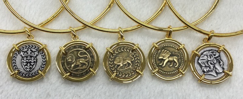 Elizabeth Taylor Greco-Roman Gold Tone Bracelets w/Coin Charms c5 gallery