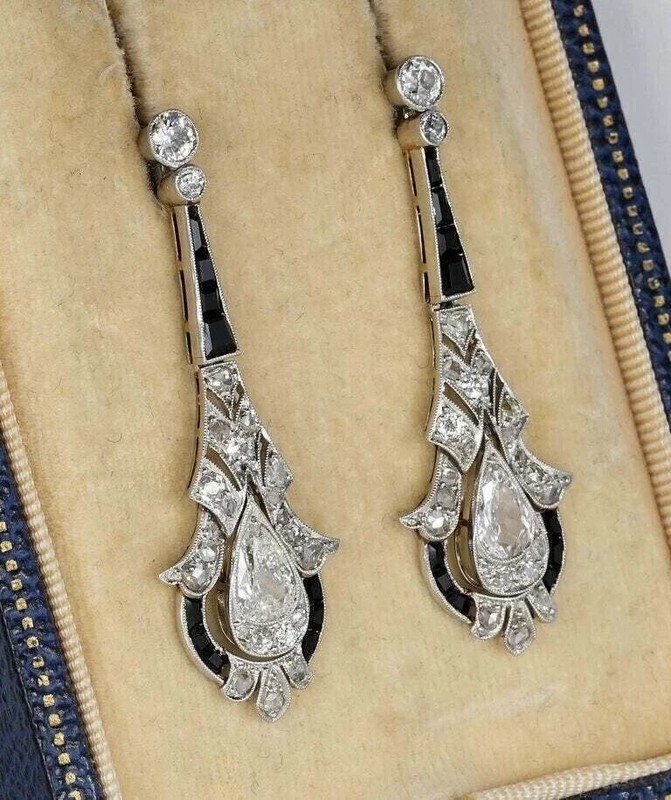 Art Deco Style Pear Cut Lab Created Diamond Wedding 14K White Gold FN Earrings gallery