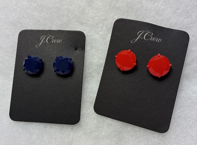 J.Crew~Red & Navy~Stud Earrings~Faceted Round Stone~Set Of 2~NWT