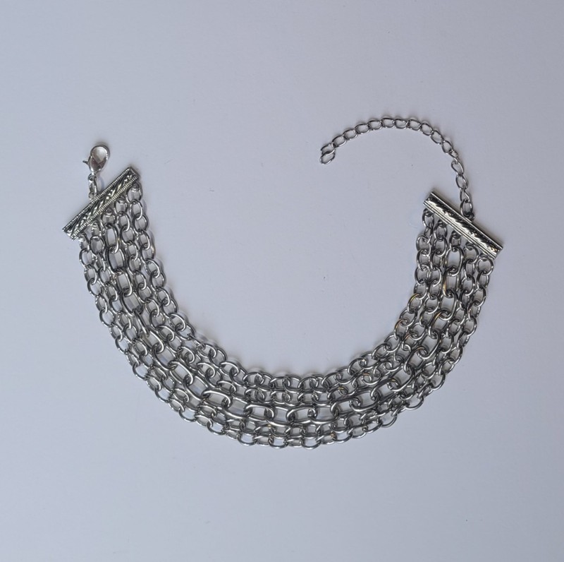 Vintage 5 Strand Cable Chain Bracelet Silver Tone 7.5in With 2in Extender