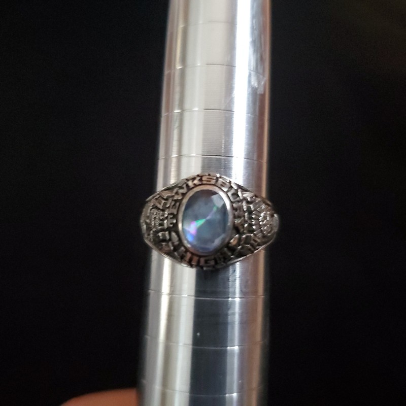 Vintage Balfour Class Ring Tewksbury High 1984 Silver Tone Light Blue Womens 8