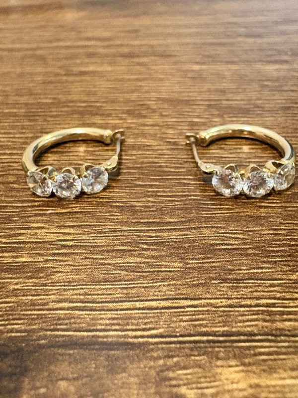 14K Yellow Gold CZ Mini Hoop Huggie Earrings