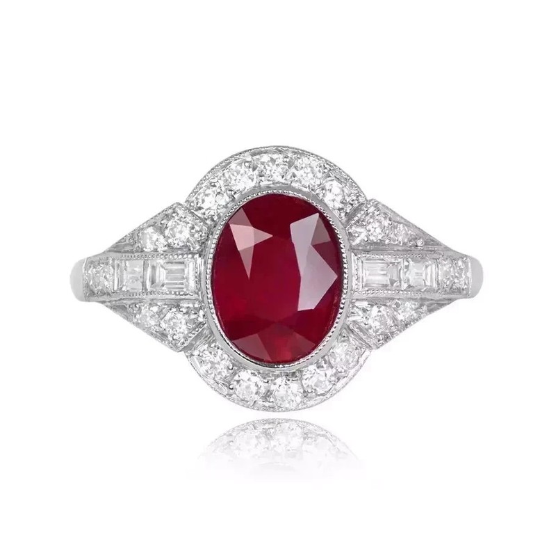 3Ct Art Deco Oval Cut Lab Created Diamond Ruby 14k White Gold FN Wedding Ring gallery