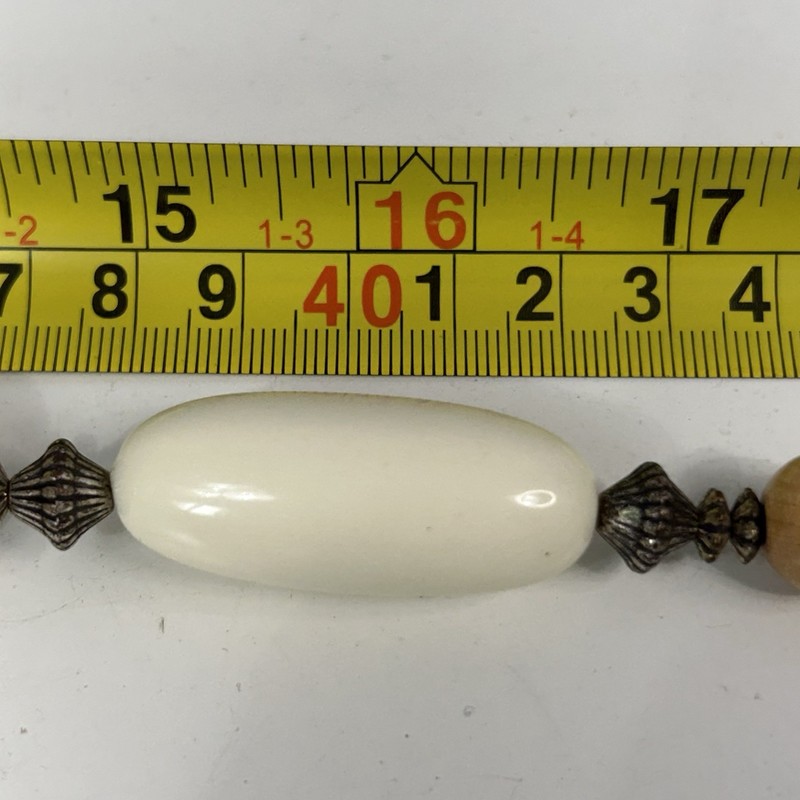 Set of 2 Vintage Chunky Wooden Bead Statement Necklace 24" 30" Boho Cream Brown gallery