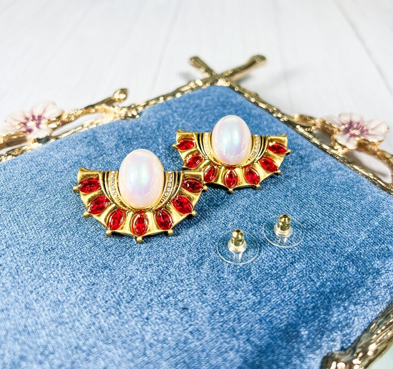Victorian 14K Gold Earrings, Vintage Opal Sapphire Earrings, Ruby Red Earrings