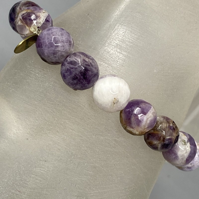 Designer Amethyst Bracelet Faceted Round Stone Beads Stretch Infinity Warrior 6" gallery