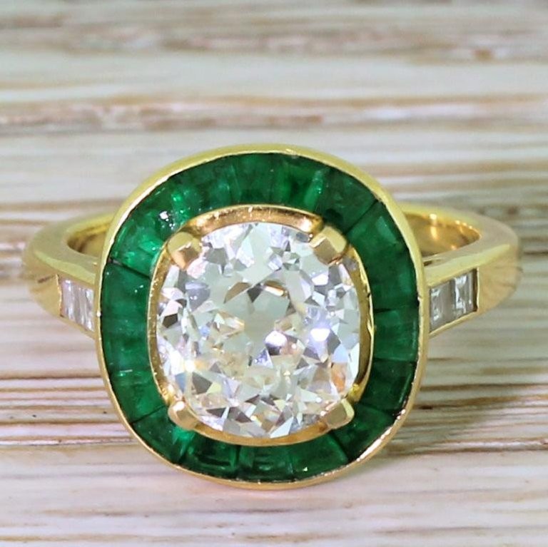 Round 2.54CT Lab Created Diamond Vintage Emerald Halo Ring 14K Yellow Gold Over gallery