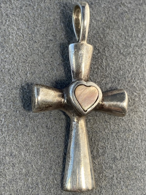 Vintage Cross Pearl Heart Estate Fine Jewelry Pre-owned Sterling Silver gallery