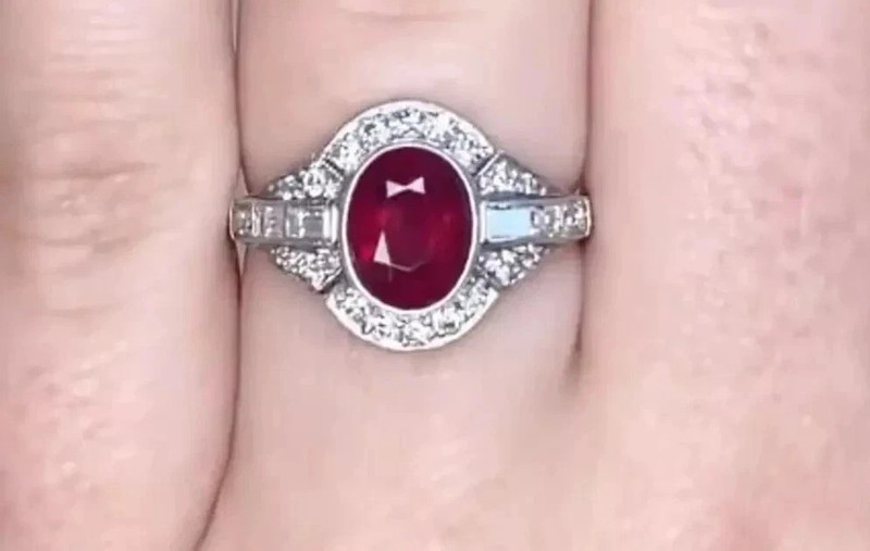 3Ct Art Deco Oval Cut Lab Created Diamond Ruby 14k White Gold FN Wedding Ring gallery