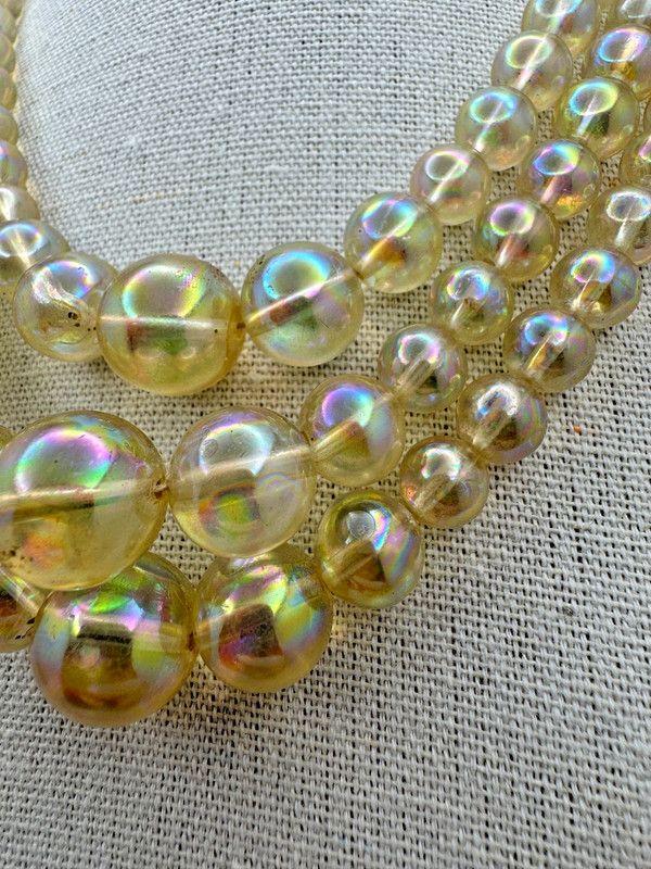 Vintage Iridescent Clear Beaded Necklace 3 Strand Layered Adjustable 11"-14" gallery