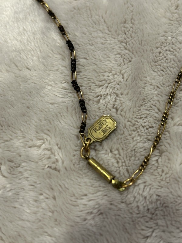 Pididdly Brass Necklace tiny Purple Glass Beads and 15 Mechanical Charms Vintage gallery