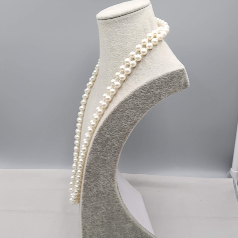 Vintage Satin White Glass Bead Necklace Hand Knotted 2.5mm 56" gallery