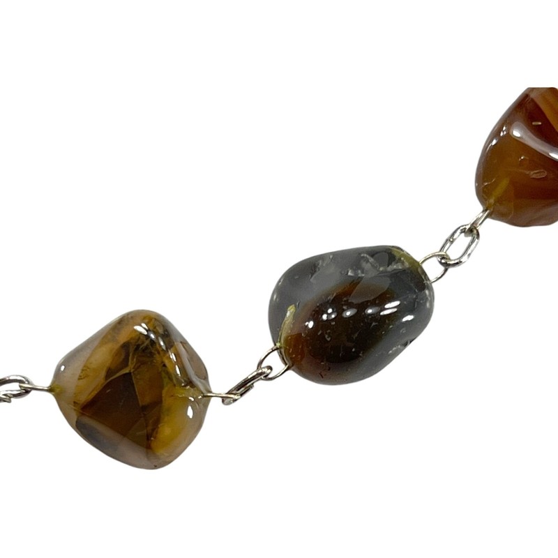 Polished Agate Necklace Continuous Strand Bead Link Vintage Natural Stone gallery