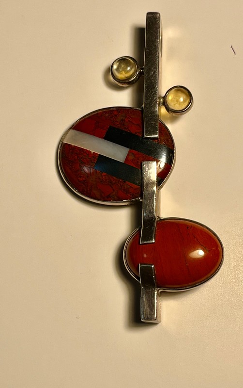 Vintage Som's Sterling Silver Pendant Carnelian Plus Abstract Necklace Art gallery