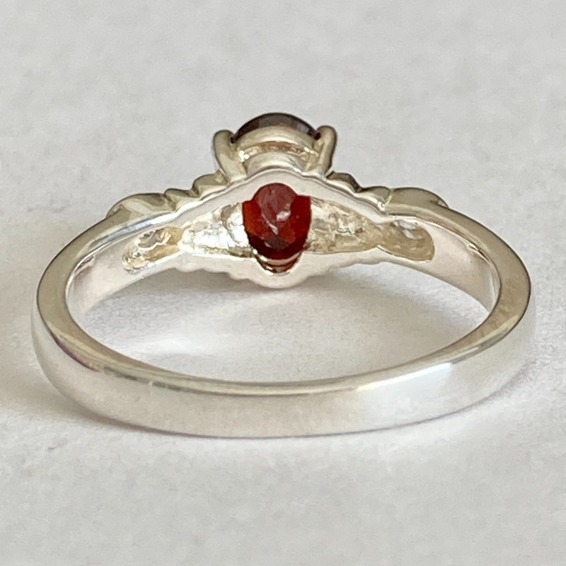 Vintage Silver Red Garnet Stone Solitaire Cocktail Ring Size 9 Plated Victorian gallery
