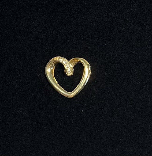Vintage Gold Tone Open Floating Heart Pendant Rhinestones 3/4″