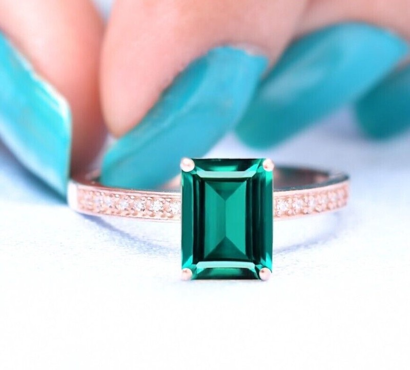 Octagon 8X6MM Emerald Engagement Ring Anniversary Gift For Her Women PromiseRing