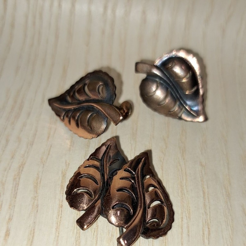 MCM Copper Leaf Earrings and Brooch Set gallery