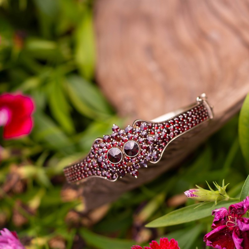 Antique Mozambique Garnet Bracelet & Earrings Sterling Gold Overlay