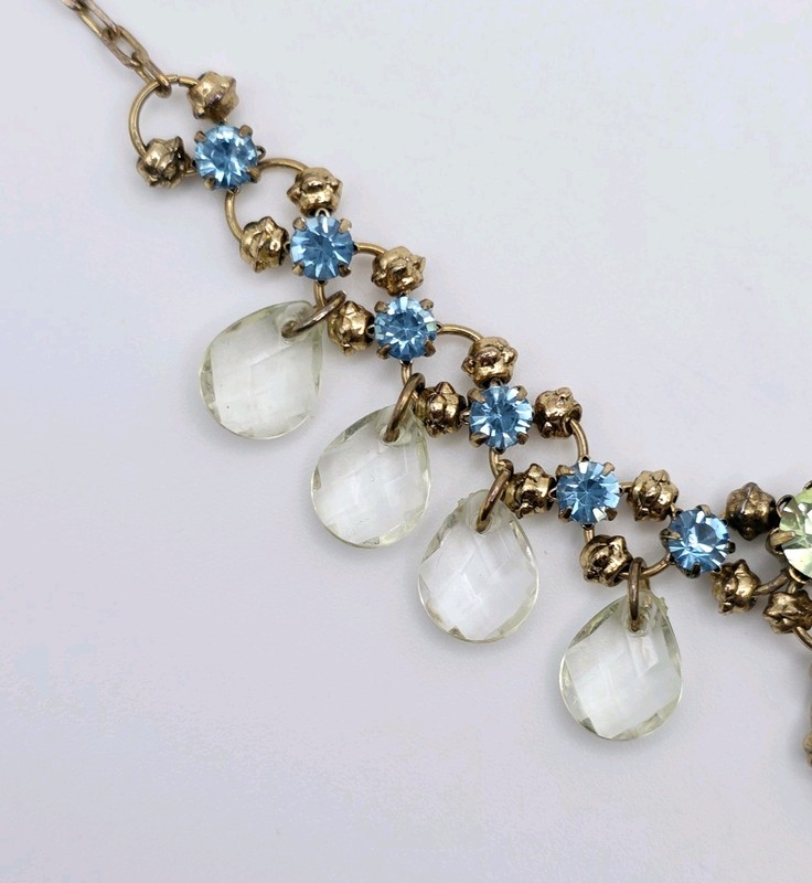 Vintage Gold Tone Crystal Glass Acrylic Dangle Choker Necklace Victorian Style gallery