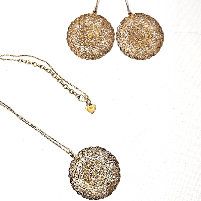 Gold Plate 925 Sterling Necklace & Earring Set Vintage