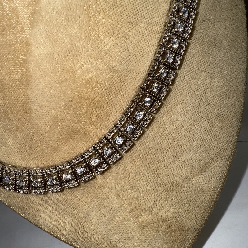 Choker Necklace Sterling Silver Cubic Zirconia Vintage 8mm Wide 16.25” 44.2 Gram gallery
