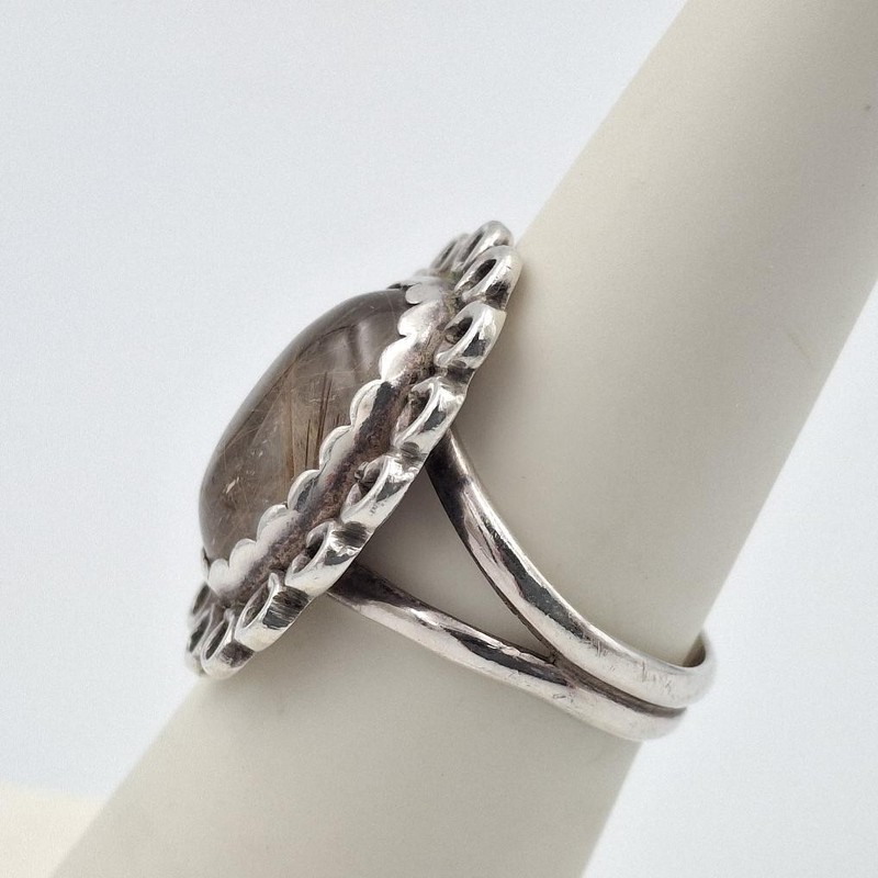 Vintage 925 Sterling Silver Oval Cabochon Rutilated Quartz Cocktail Ring sz 6.5 gallery