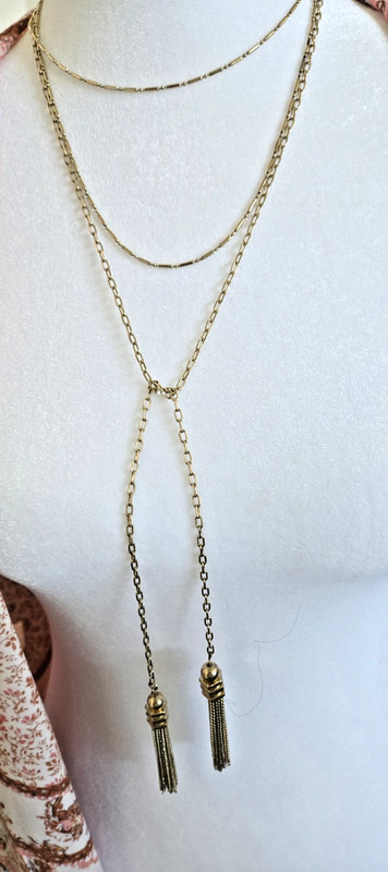 Designer NY Gold Tone Tassel Lariat Necklace Statement Rope Chain Drop Pendant gallery