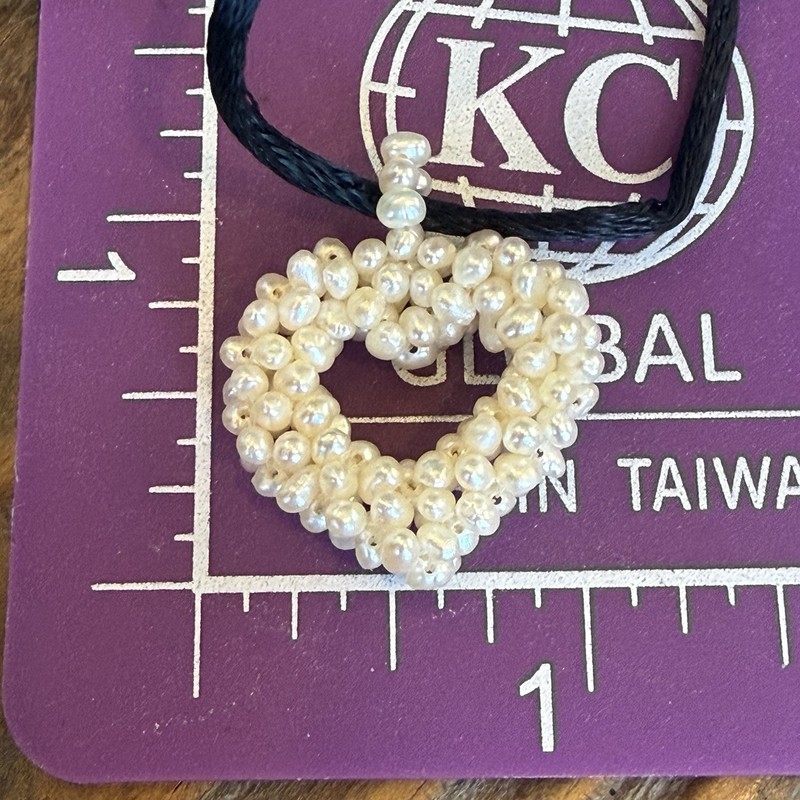 Vintage Freshwater Pearl Heart Shaped Pendant On Black Satin Cord Necklace gallery